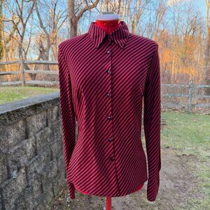 Red & Black Striped Button Down Top